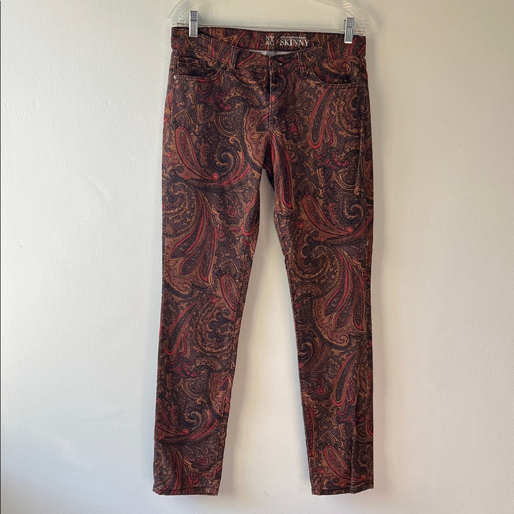 New York & Company Paisley Skinny Pants - Red and Brown
